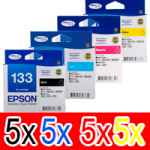 20 Pack Genuine Epson 133 T1331 T1332 T1333 T1334 Ink Cartridge Set (5BK,5C,5M,5Y) Standard Yield
