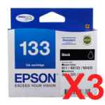 3 x Genuine Epson T1331 133 Black Ink Cartridge Standard Yield