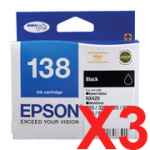 3 x Genuine Epson T1381 138 Black Ink Cartridge High Yield