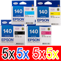 20 Pack Genuine Epson T1401 T1402 T1403 T1404 140 Ink Cartridge Set (5BK,5C,5M,5Y) Extra High Yield