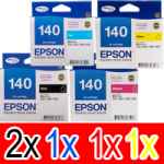5 Pack Genuine Epson T1401 T1402 T1403 T1404 140 Ink Cartridge Set (2BK,1C,1M,1Y) Extra High Yield