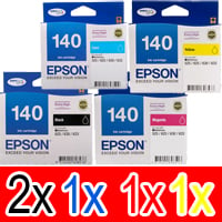 5 Pack Genuine Epson T1401 T1402 T1403 T1404 140 Ink Cartridge Set (2BK,1C,1M,1Y) Extra High Yield