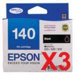 3 x Genuine Epson T1401 140 Black Ink Cartridge Extra High Yield