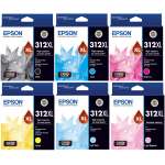 6 Pack Genuine Epson 312XL Ink Cartridge Set (1BK,1C,1M,1Y,1LC,1LM) High Yield