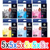 30 Pack Genuine Epson 312XL Ink Cartridge Set (5BK,5C,5M,5Y,5LC,5LM) High Yield