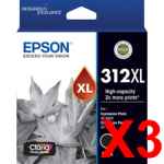 3 x Genuine Epson 312XL Black Ink Cartridge High Yield