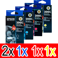 5 Pack Genuine Epson 200XL Ink Cartridge Set (2BK,1C,1M,1Y) High Yield