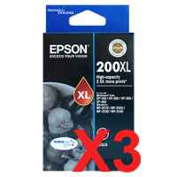 3 x Genuine Epson 200XL Black Ink Cartridge High Yield