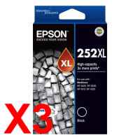 3 x Genuine Epson 252XL Black Ink Cartridge High Yield