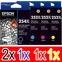 5 Pack Genuine Epson 254XL & 252XL Ink Cartridge Set (2BK,1C,1M,1Y) Extra High Yield