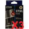 3 x Genuine Epson 273XL Black Ink Cartridge High Yield