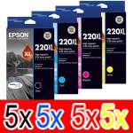 20 Pack Genuine Epson 220XL Ink Cartridge Set (5BK,5C,5M,5Y) High Yield