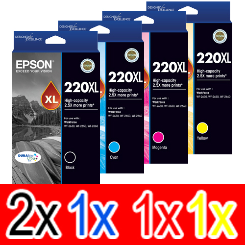 Epson 220XL Ink Cartridge Set X 5 Pack 2BK 1C 1M 1Y Genuine Ink 