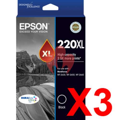 Epson 220XL Ink Cartridge X 3 Black Genuine Ink Cartridges Hot Toner