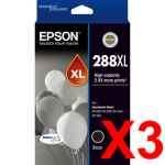 3 x Genuine Epson 288XL Black Ink Cartridge High Yield