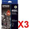 3 x Genuine Epson 410XL Black Ink Cartridge High Yield