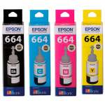 4 Pack Genuine Epson T664 Ink Bottle Set (1BK,1C,1M,1Y)