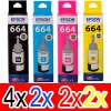 10 Pack Genuine Epson T664 Ink Bottle Set (4BK,2C,2M,2Y)
