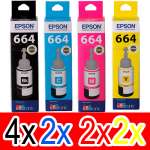 10 Pack Genuine Epson T664 Ink Bottle Set (4BK,2C,2M,2Y)