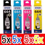 20 Pack Genuine Epson T664 Ink Bottle Set (5BK,5C,5M,5Y)