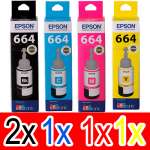 5 Pack Genuine Epson T664 Ink Bottle Set (2BK,1C,1M,1Y)