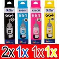 5 Pack Genuine Epson T664 Ink Bottle Set (2BK,1C,1M,1Y)