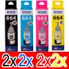 8 Pack Genuine Epson T664 Ink Bottle Set (2BK,2C,2M,2Y)