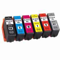 6 Pack Compatible Epson 312XL 314XL Ink Cartridge Set (1BK,1C,1M,1Y,1GY,1R) High Yield