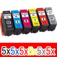 30 Pack Compatible Epson 312XL 314XL Ink Cartridge Set (5BK,5C,5M,5Y,5GY,5R) High Yield