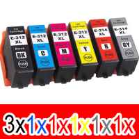 8 Pack Compatible Epson 312XL 314XL Ink Cartridge Set (3BK,1C,1M,1Y,1GY,1R) High Yield