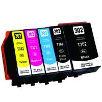 5 Pack Compatible Epson 302XL Ink Cartridge Set (1BK,1PBK,1C,1M,1Y) High Yield