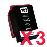 3 x Compatible Epson 302XL Black Ink Cartridge High Yield