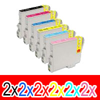 12 Pack Compatible Epson T0491 T0492 T0493 T0494 T0495 T0496 Ink Cartridge Set (2BK,2C,2M,2Y,2LC,2LM)