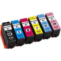 6 Pack Compatible Epson 312XL Ink Cartridge Set (1B,1C,1M,1Y,1LC,1LM) High Yield