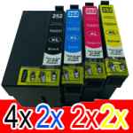 10 Pack Compatible Epson 252XL Ink Cartridge Set (4BK,2C,2M,2Y) High Yield