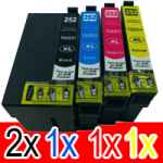 5 Pack Compatible Epson 252XL Ink Cartridge Set (2BK,1C,1M,1Y) High Yield