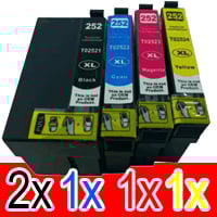 5 Pack Compatible Epson 252XL Ink Cartridge Set (2BK,1C,1M,1Y) High Yield