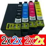 8 Pack Compatible Epson 252XL Ink Cartridge Set (2BK,2C,2M,2Y) High Yield