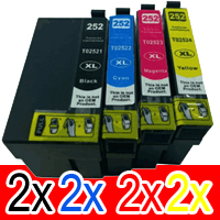 8 Pack Compatible Epson 252XL Ink Cartridge Set (2BK,2C,2M,2Y) High Yield