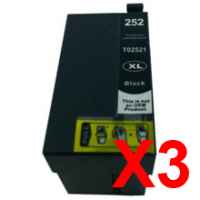 3 x Compatible 252XL Black Ink Cartridge High Yield for Epson