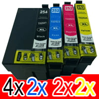 10 Pack Compatible Epson 254XL & 252XL Ink Cartridge Set (4BK,2C,2M,2Y) Extra High Yield