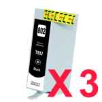 3 x Compatible Epson 802XL Black Ink Cartridge High Yield
