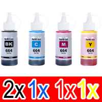5 Pack Compatible T664 Ink Bottle Set (2BK,1C,1M,1Y) for Epson