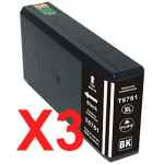 3 x Compatible Epson 676XL Black Ink Cartridge High Yield