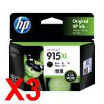 3 x Genuine HP 915XL Black Ink Cartridge 3YM22AA