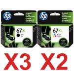 5 Pack Genuine HP 67XL Black & Colour Ink Cartridge Set (3BK,2C) 3YM57AA 3YM58AA