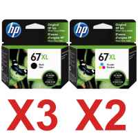 5 Pack Genuine HP 67XL Black & Colour Ink Cartridge Set (3BK,2C) 3YM57AA 3YM58AA