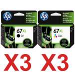 6 Pack Genuine HP 67XL Black & Colour Ink Cartridge Set (3BK,3C) 3YM57AA 3YM58AA