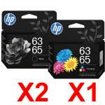 3 Pack Genuine HP 63/65 Black & Colour Ink Cartridge Set (2BK,1C) B7RT3AA B7RT2AA