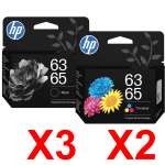 5 Pack Genuine HP 63/65 Black & Colour Ink Cartridge Set (3BK,2C) B7RT3AA B7RT2AA